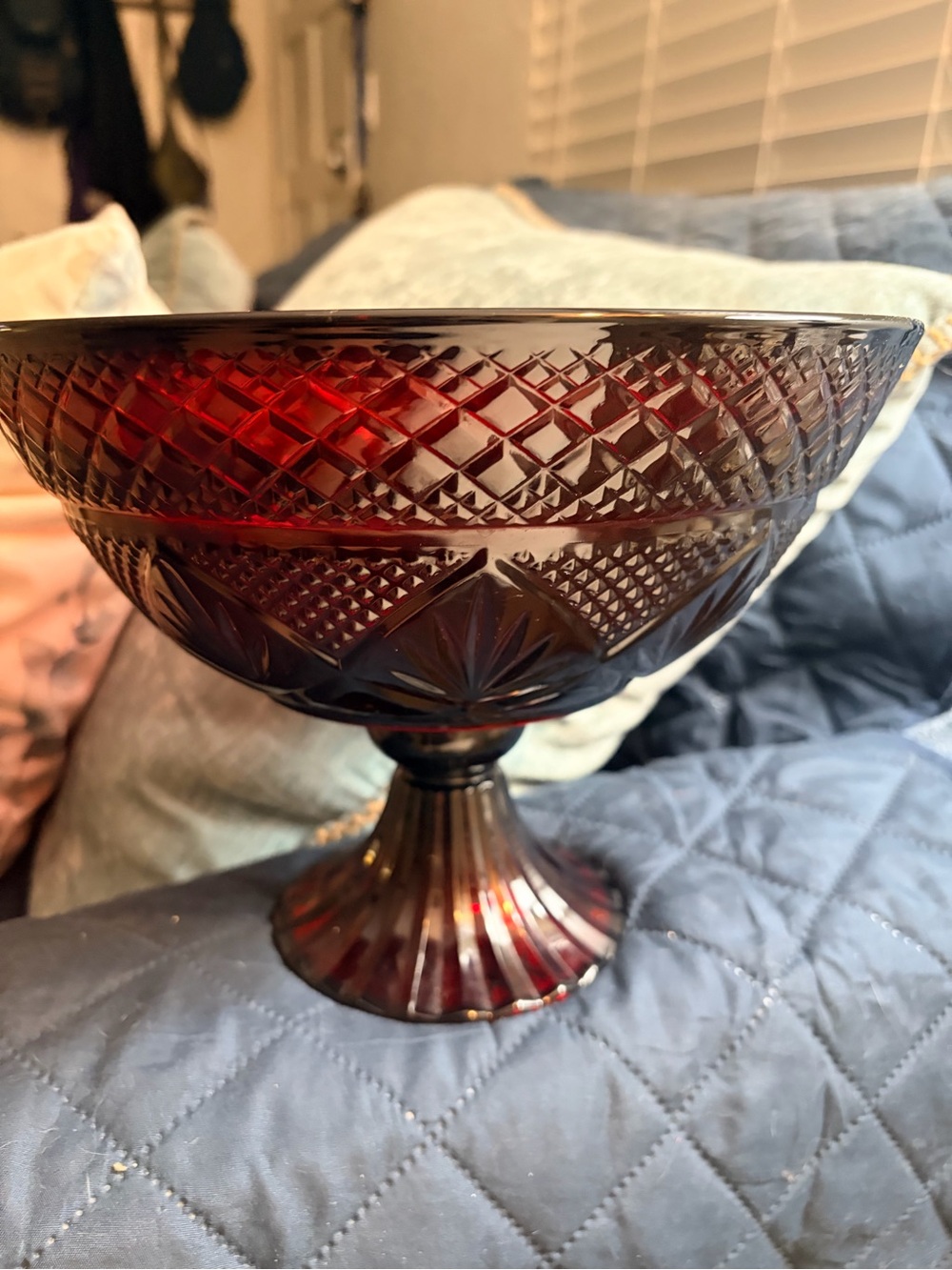 Vintage Style Ruby Red Glass Pedestal Bowl